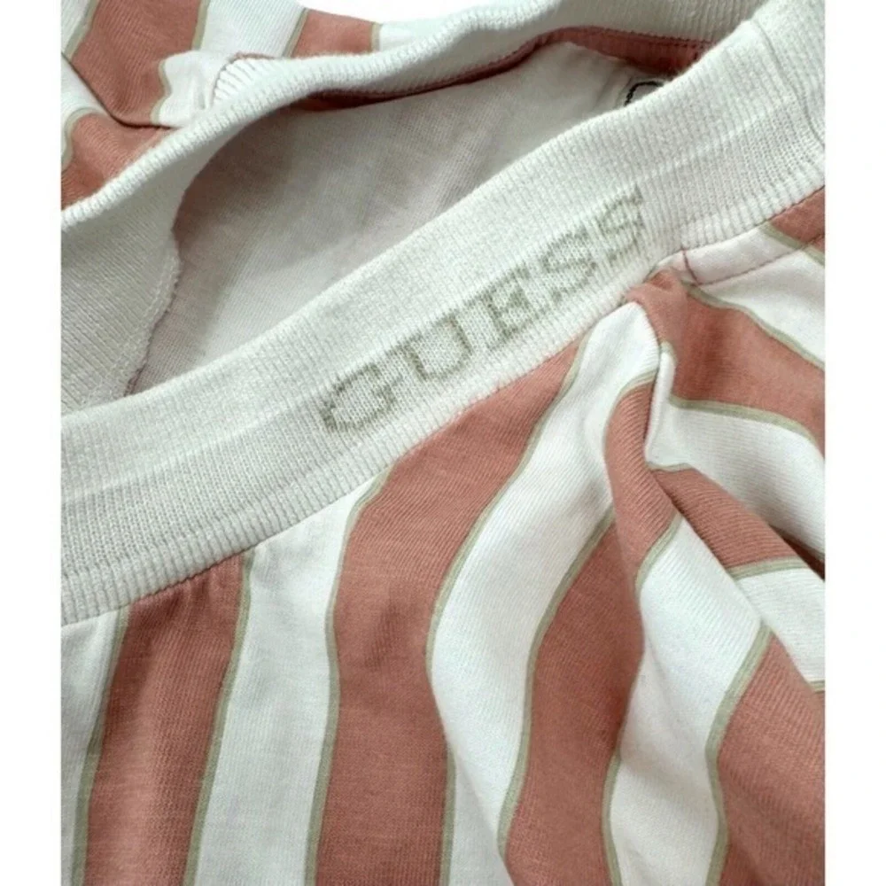 Guess‎ Pink Striped Long Sleeve Crew Neck Shirt Embroidered Guess Logo Women's M